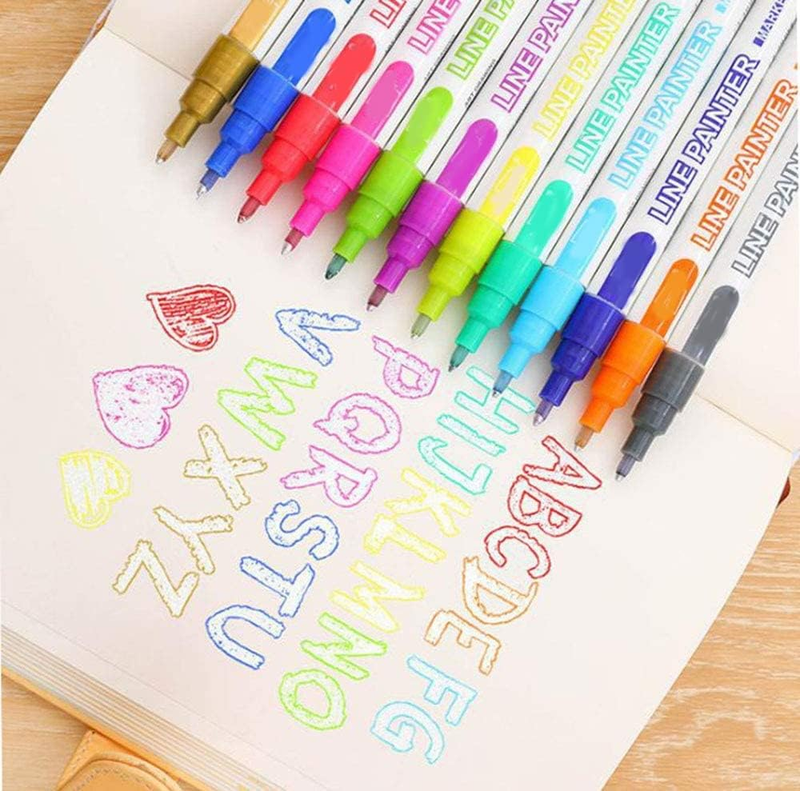 , Outline Metallic Markers Double Line Pens Perma
