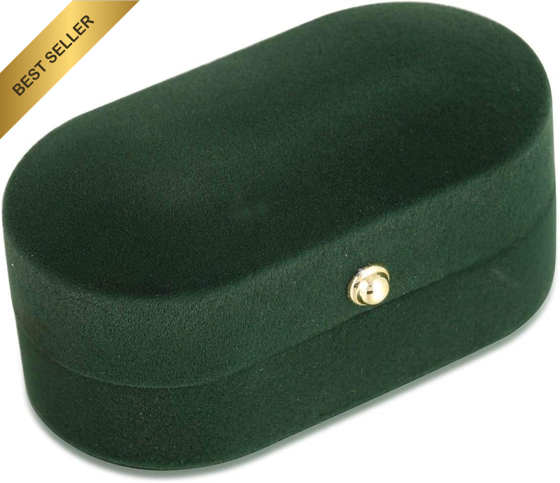 Vintage Green Velvet Ring Box Holder Jewelry Display Storage Case for 2 Rings We