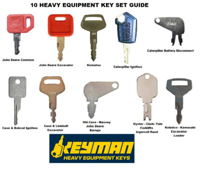 10 Heavy Construction Equipment Ignition Key Set - Cat JD Kobelco Komatsu Case 
