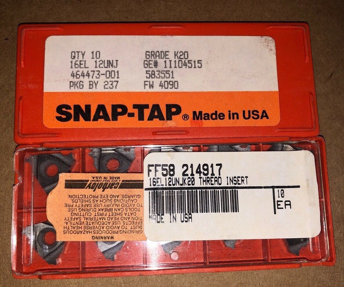 CARBOLOY SNAP TAP TURNING INSERTS 16EL 12UNJ KW20 QUANTITY 10