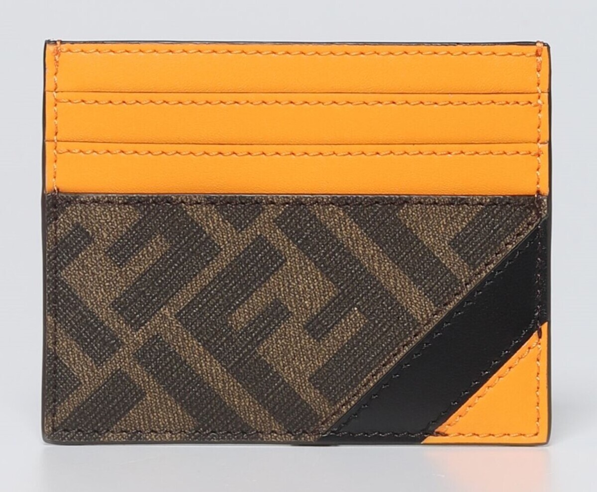 Pre-owned Fendi 'ff Logo Diagonal' Auth Men's Canvas/leather Card Holder Tobacco/org In Brown/orange (f1kjs)