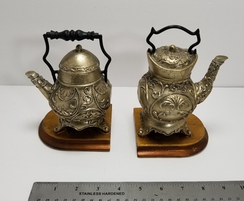 Heavy Pewter Decorative Vintage Tea Kettle /Coffee Pot Bookends