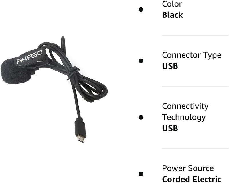 External Microphone for Action Cameras with Micro USB Port