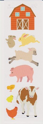 Mrs. Grossman's Stickers - On the Farm - Barn, Sheep, Pig, Cow, Chick - 4 Strips