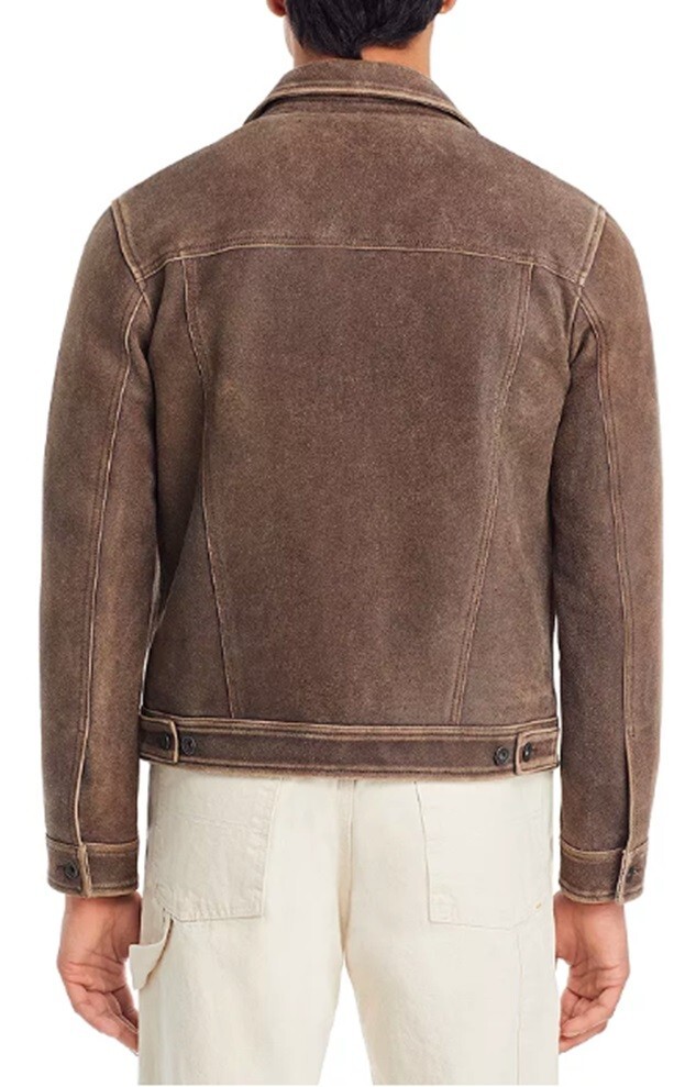 Pre-owned John Varvatos Men's Andrew Leather Trucker Jacket Size: Eu 48, Us 38 (m) In Brown