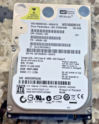 Western Digital 2.5 SATA 160gb Internal Tested All Good Sectors Blocks