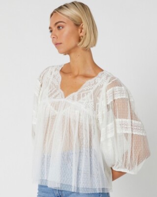 NWT Free People True Candy Top In Optic White Lace Sheer Women s Size Small