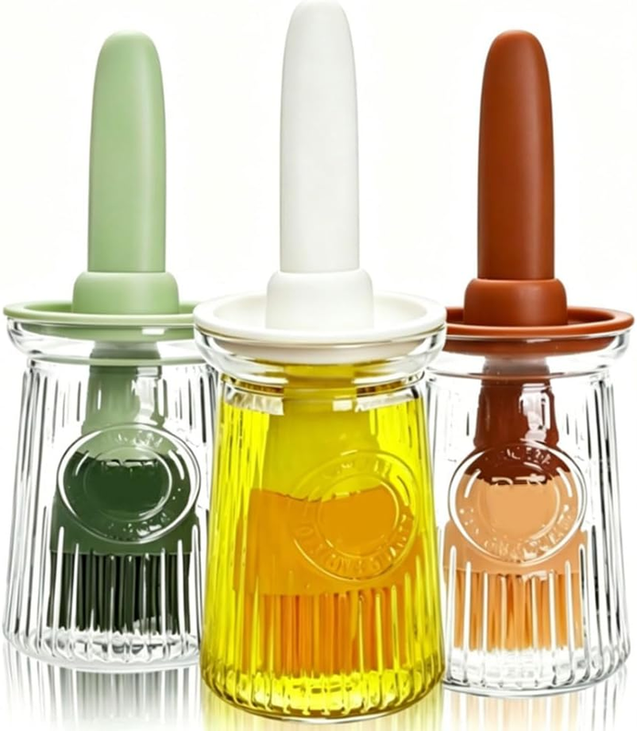 3 Pack Oil Dispenser with Brush, Glass Olive Oil Dispenser, Sauce and Oils Bottl