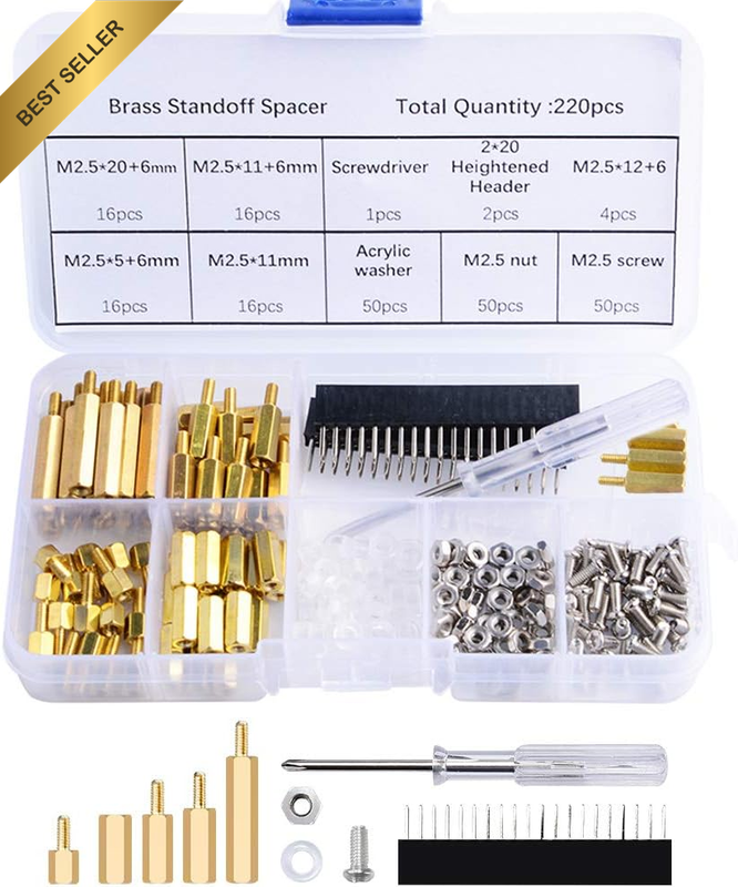 220PCS Standoffs M2.5 Brass Spacer Hex Column Screw Nut Assortment Kit with Box,