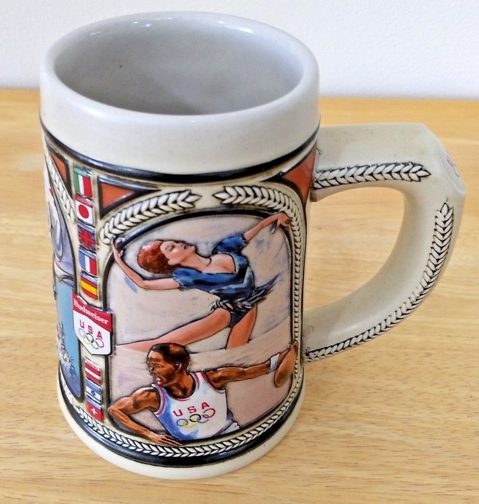 Vintage 1992 U.S. Olympic Team Budweiser Beer Stein Mug Hockey Swimming Skating