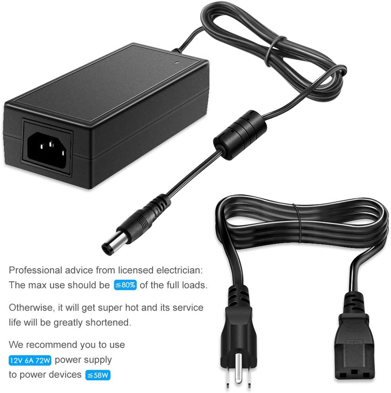 12V 6A AC DC Power Supply Adapter Converter 100V~240V AC to DC 12 Volt 6 Amp 72W