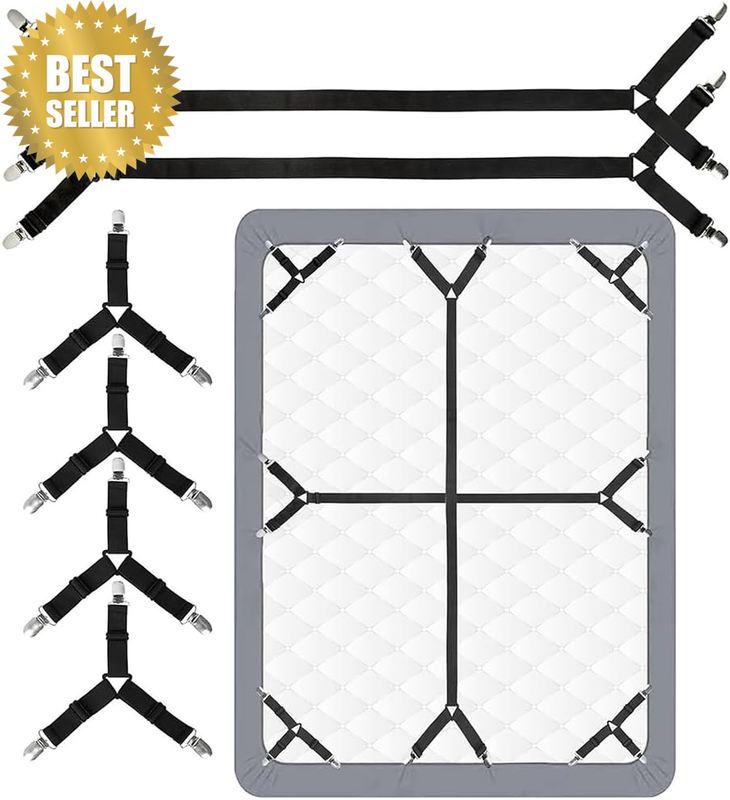 6PCS Bed Sheet Holder Straps, Adjustable Triangle Fitted Sheet Clips, Durable El