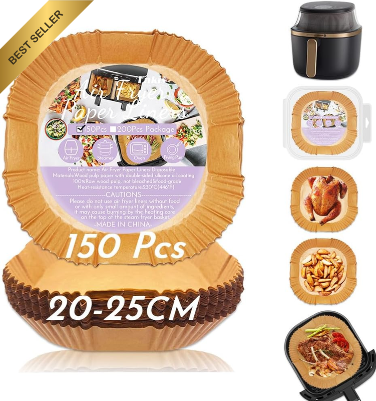 Air Fryer Liners, 150Pcs Non-Stick Bpa-Free 9.8 Inch/25 * 4.5CM Square Disposabl