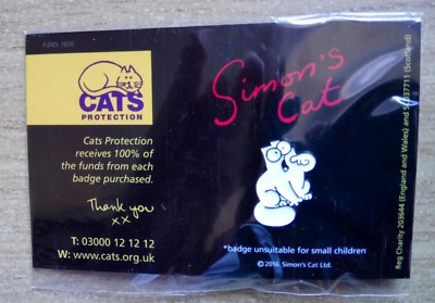 Pin Badge Simons Cat - Feed Me  (Cats Protection Charity Listing)