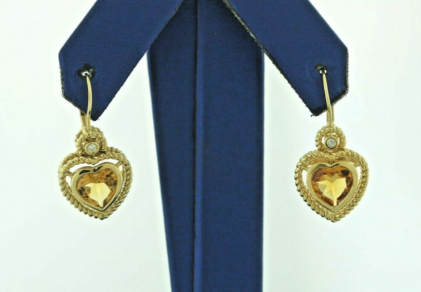 Pre-owned Handmade 14k Yellow Gold Citrine & Diamond Lever Back Ladies Earrings, 4.6gm, S12745
