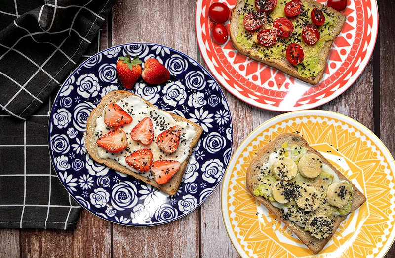 Salad Plates - Modern Boho Dish Set of 6 Porcelain Stoneware Dinnerware, for Des