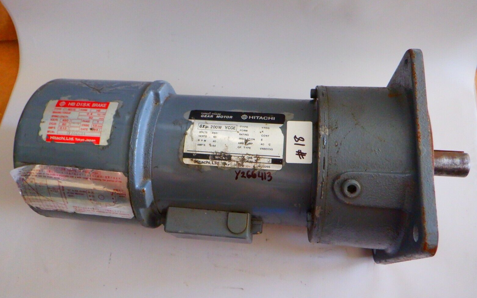 Hitachi Y266413 GX Jr 200W YCGE YTOG 460 V 40 RPM Gear Motor