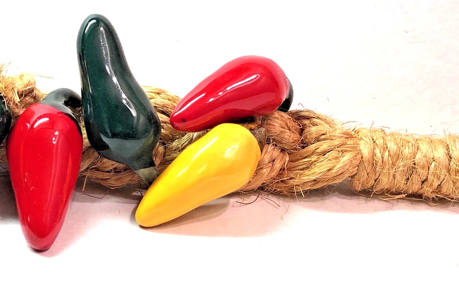 Long Braided Rope Ceramic Peppers Mexican Decor 24” Wall Hanging 18 peppers*
