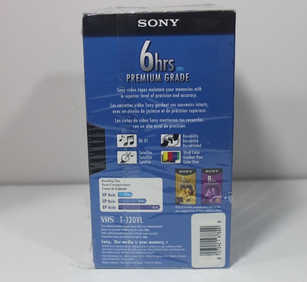 SONY T 120VL 5 Pack  Blank VHS Tapes Video Cassettes New Premium Grade 6 hr