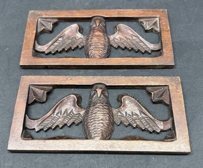Antique Architectural Folk Art Carved Wood American Eagle Panels Restoration