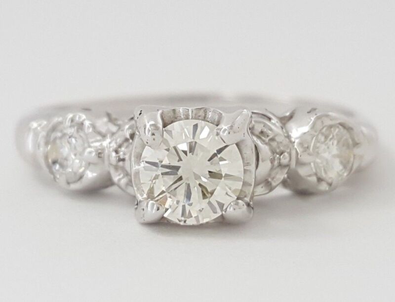 0.60 Ct Vintage 14k White Gold Round Brilliant Diamond Engagement / Fashion Ring