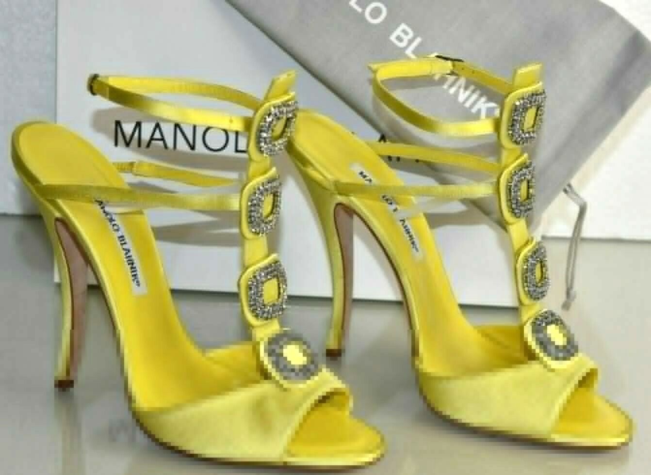 NEW Manolo Blahnik SUW 115 Satin CRYSTAL Jeweled Sandals