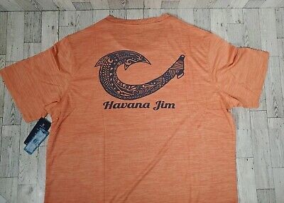 Havana Jim Shirt Mens LARGE Graphic on Back Orange Cool Tech Tee UPF NEW