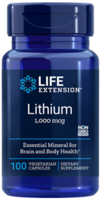 LITHIUM  BRAIN MEMORY  HEALTH  1000mcg 100 Capsule LIFE EXTENSION
