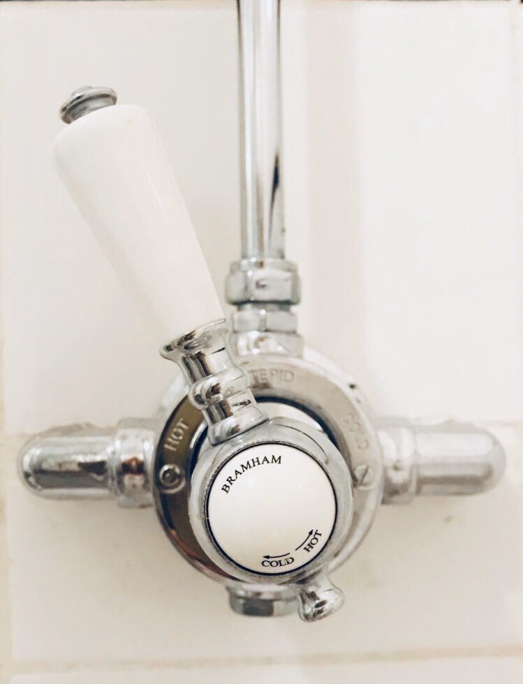 CHROME VICTORIAN STYLE SHOWER MIXER VALVE BY SIRRUS BRAMHAM WITH RISER