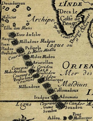 1683 Genuine Antique map Maldives, Ceylon, India. A.M. Mallet