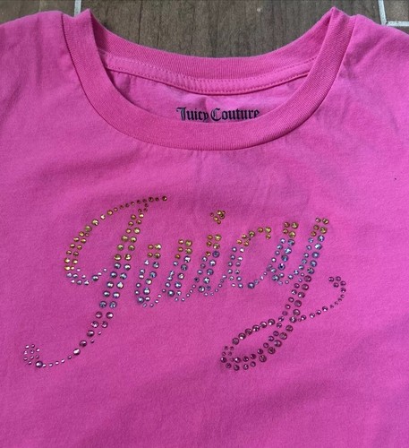 JUICY COUTURE★ベロア ラインストーンロゴ 半袖 T-shirt JC122 Juicy Couture Shirt Pink Girls L Rhinestone Short Sleeve