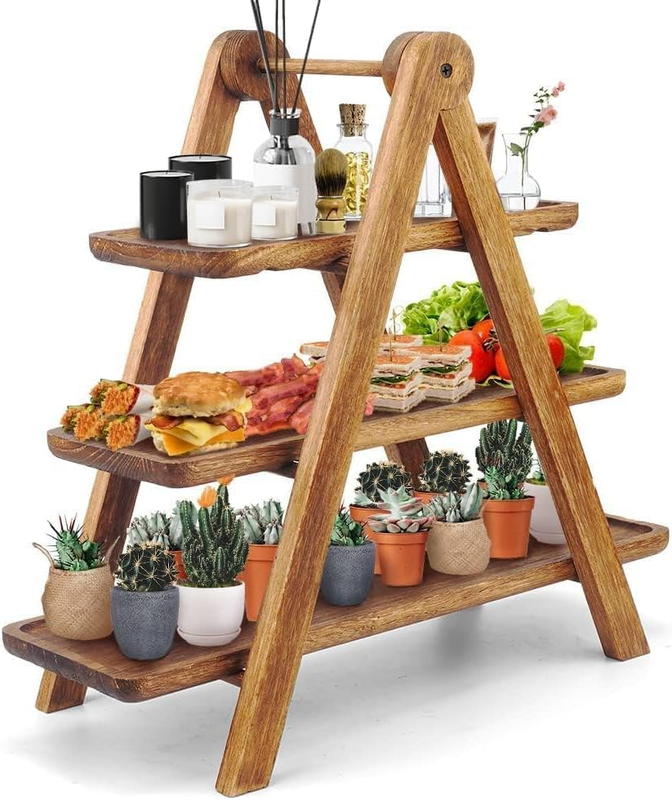 Wood 3 Tier Serving Tray Three Tiered Cupcake Stand, Rectangle Platter Wooden Fa