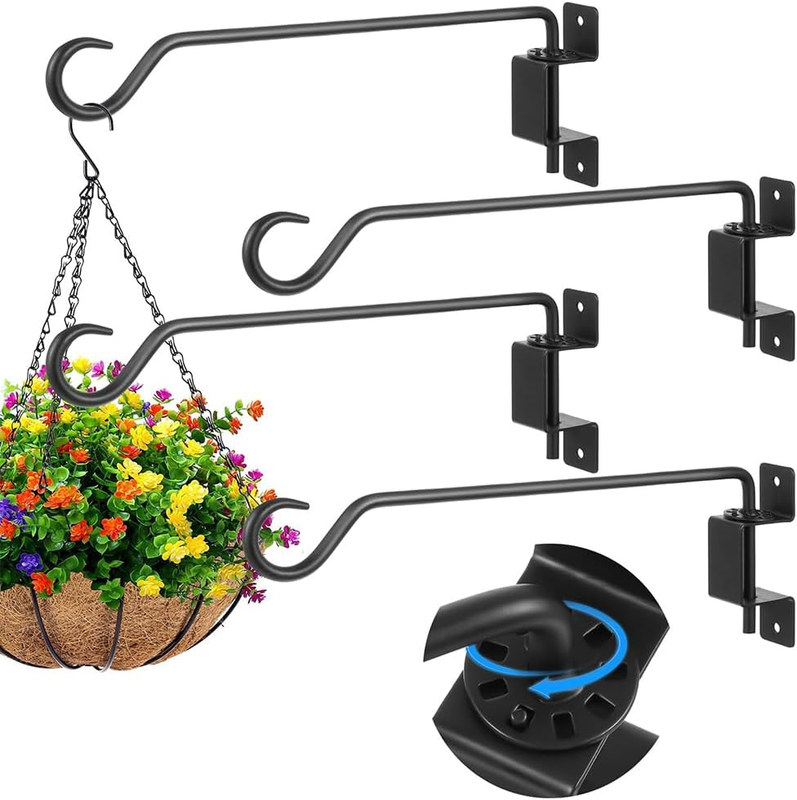 4 Pack Swivel Plant Hangers Outdoor Heavy Duty, Black Garden Hanging Bracket, Me