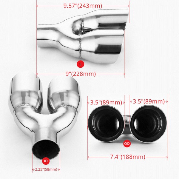 PAIR Quad 4" Out Exhaust Tips 3" In Staggered Stainless Steel - Foto 5