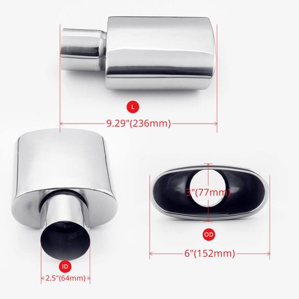 6 inch Wide 3 inch Height Oval Outlet 2 1/2 Inlet Stainless Steel