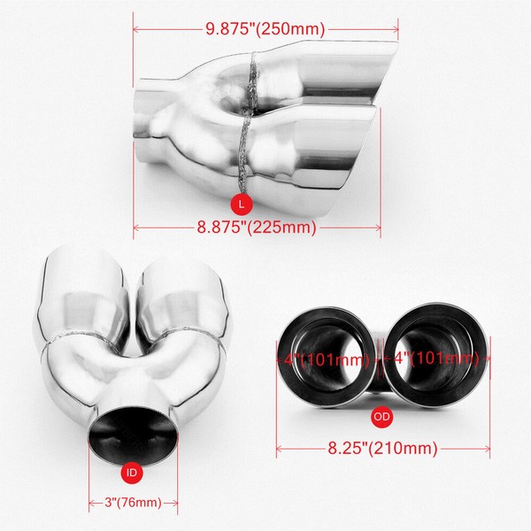 Pair Quad Staggered Dual Wall 4" Out Exhaust Tips 3" Inlet