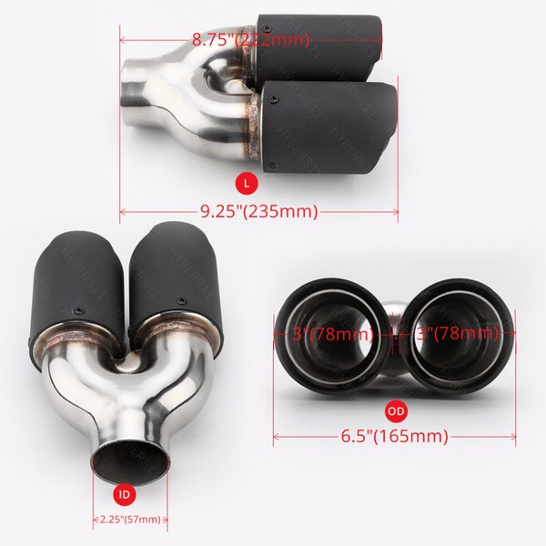 Pair Quad 3" Black Carbon Fiber Staggered Exhaust Tips 304 Stainless