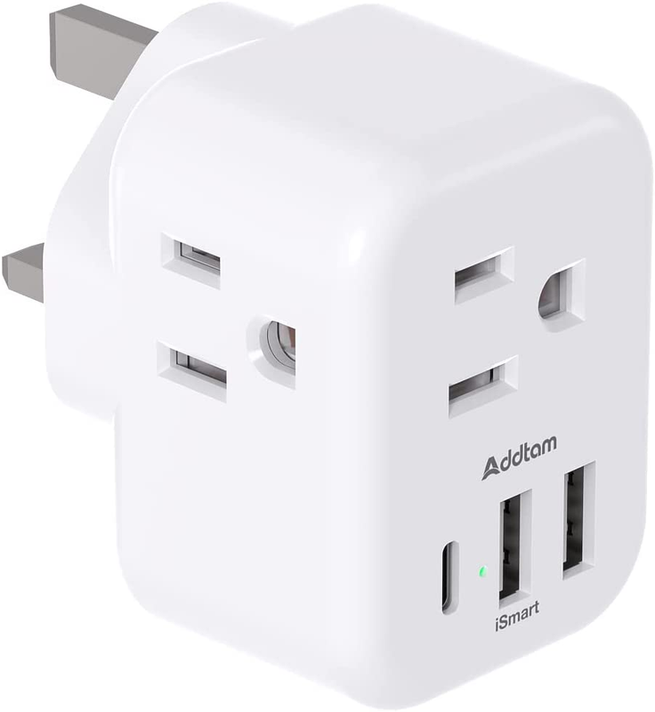 , Type G Power Outlet Adapter With 3 Ac Outlets And 3 Usb