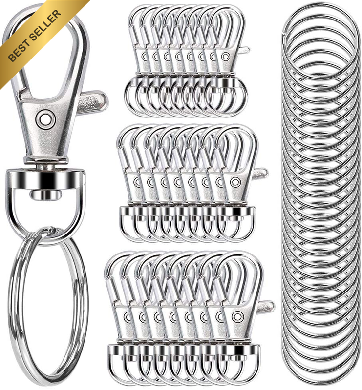 100PCS Swivel Snap Hooks with Key Rings, Premium Metal Swivel Lobster Claw Clasp