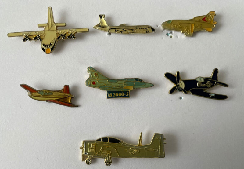 Vintage 7 Military Lapel Hat Pins - Dassault Mirage 2000-5  and More - (LOT 7)