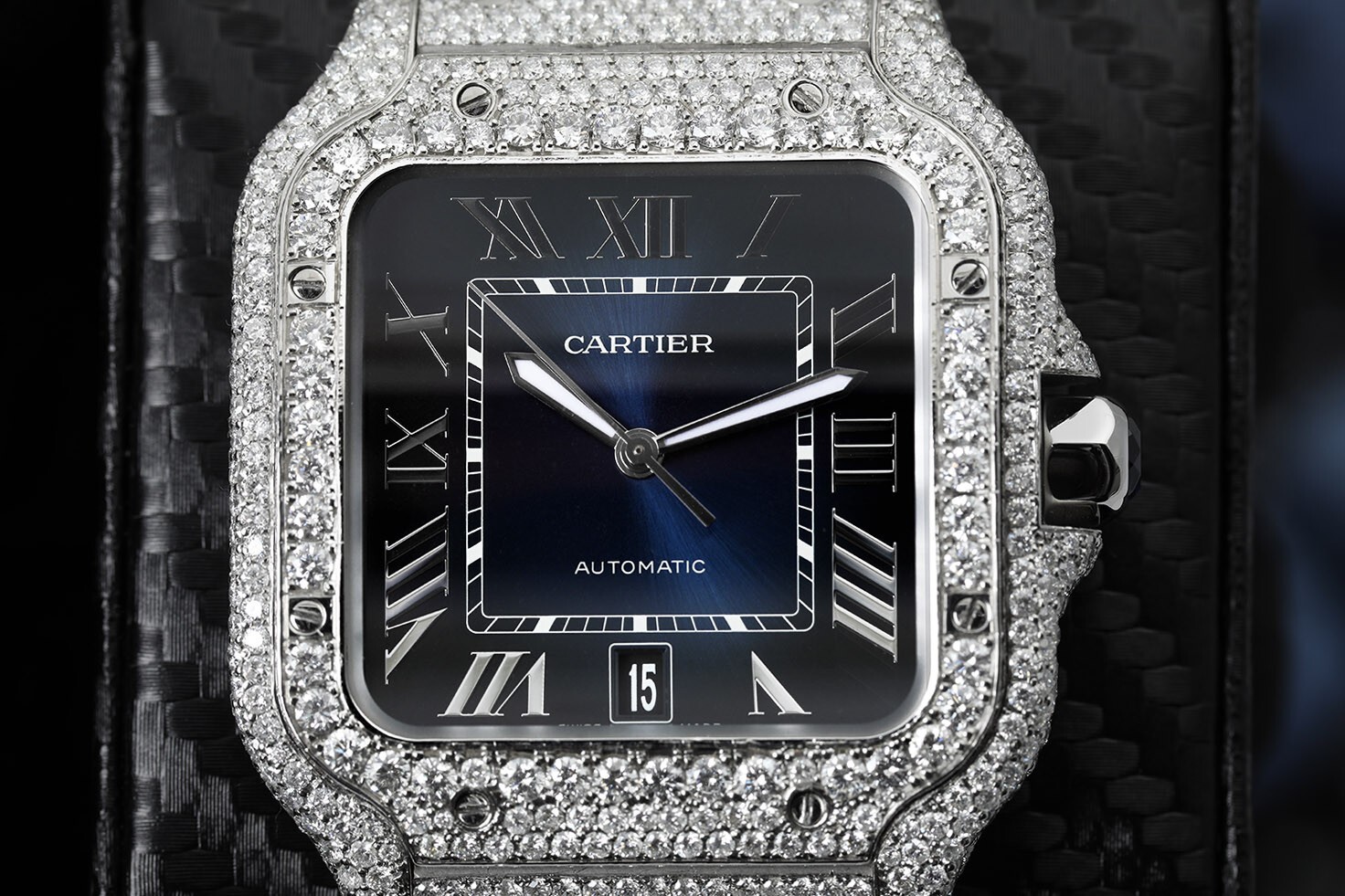 Pre-owned Cartier Santos De  Large Model Wssa0018 Custom Diamonds Stainless Steel