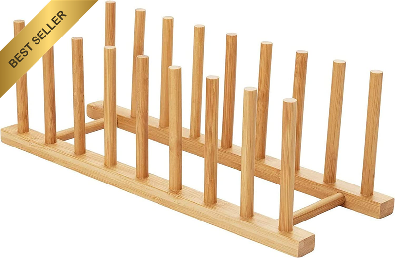 Bamboo Dish Plate Bowl Cup Book Pot Lid Cutting Board Drying Rack Stand Drainer