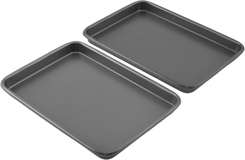 Everyday Set of 2 Nonstick Steel 9" x 6.2" Toaster Oven Mini Baking Sheets, Gray
