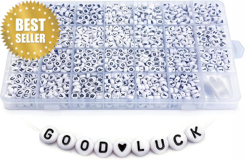 Craft Beads Acrylic round Letter/Number/Pattern Beads Kit, 1230 Pcs 3.5X7Mm Whit