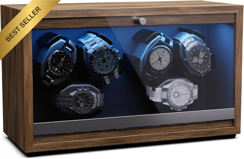 6 Watch Winder for Automatic Watches, Super Quiet Motor, 4 Rotation Modes with L