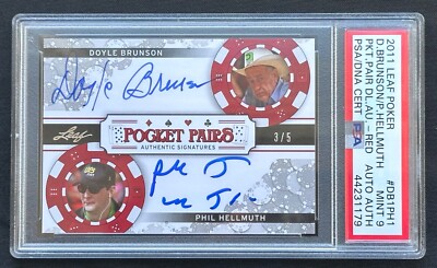 3/5 Duel Auto Doyle Brunson Phil Hellmuth WSOP 2011 Leaf Poker PSA 9 MINT