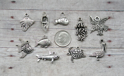 10pc or 5pc Finding Nemo Charm Set Lot Collection/Shark, Fish, Turtle, Jellyfish