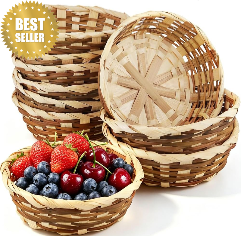 10 Pack Bamboo Gift Baskets round Woven Bread Fruit Baskets | round Bamboo Baske