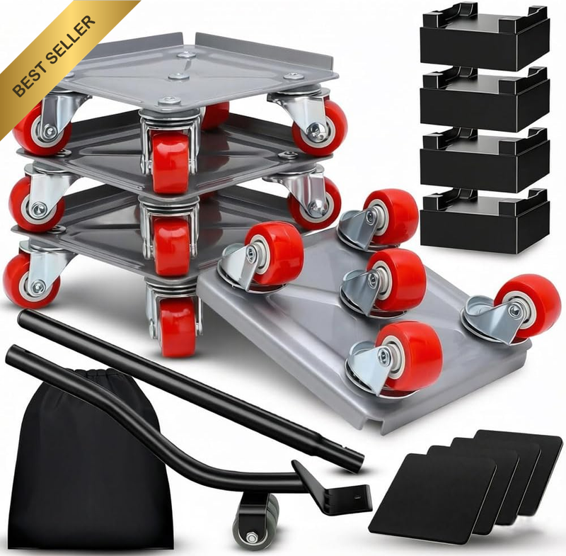 Heavy Duty Furniture Movers & Lifter Set, with 360° Rotatable Wheels, Carbon Ste