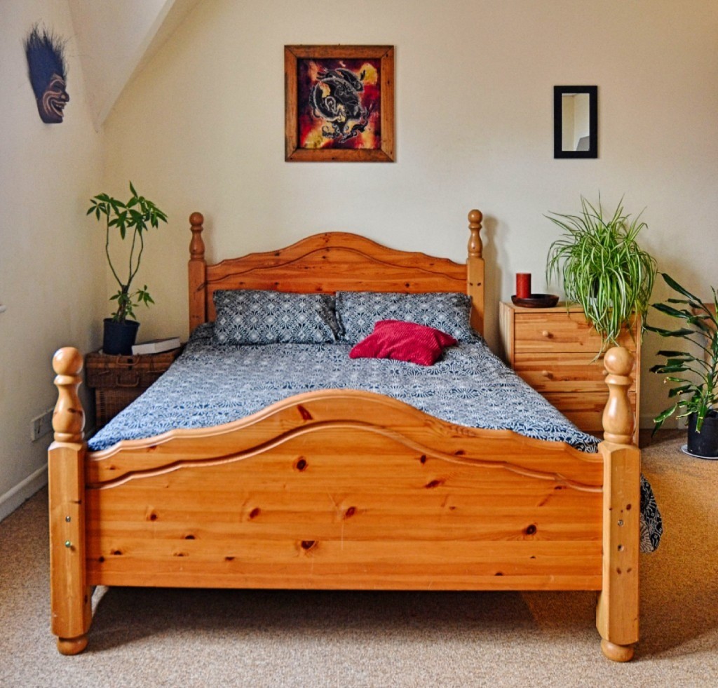 Solid pine double bed with IKEA Hafslo mattress 140*200 in